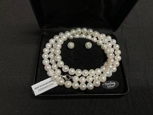 lot 27 image: Belle De Mer Womens Cultured Freshwater 7mm-8mm Pearl & Crystal Collar Jewelry Set