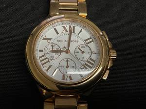 lot 68 image: Michael Kors Womens Oversized Camille Rose Gold-Tone Watch 45mm case (Looks More Gold, Used, Maybe Needs Battery, Worn)