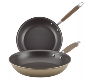 lot 128 image: Anolon Advanced Home 10.25 & 12.75 Open Fry Pans Bronze Nonstick Skillet, Hard Anodized, Oven-Safe, Gas & Electric Compatible