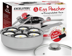 lot 135 image: EXCELSTEEL Non Stick Easy Use Rust Resistant Home Kitchen Breakfast Brunch Induction Cooktop Egg Poacher, 6 Cup, Stainless Steel, Round