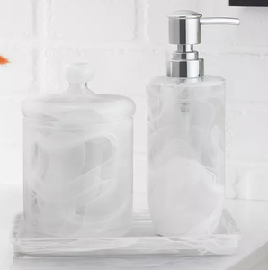 lot 141 image: Lavender and Sage Swirl Glass 3-Pc. Bath Accessory Set