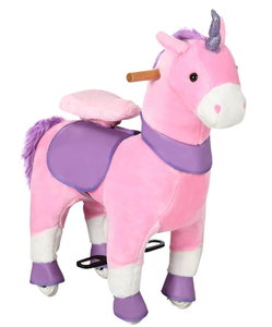 lot 151 image: Qaba Ride On Real Walking Unicorn with Sparkly Horn, Soft Plush Ride On Rocking Horse Bearing 176lbs, Imaginative Interactive Toy for Kids, Unicorn Gifts