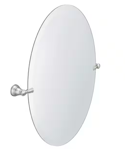lot 167 image: MOEN Banbury 23 in. W x 26 in. H Oval Frameless Tilt Wall Bathroom Vanity Mirror in Brushed Nickel (Maybe Missing Hardware)