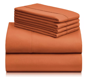 lot 177 image: LuxClub 6 PC Autumn Orange Queen Silky Soft Cooling Deep Pocket Performance Sheet Set