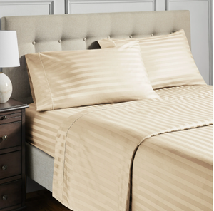 lot 186 image: Hotel Style 4-Piece 600 Thread Count Mother Of Pearl Stripe Egyptian Cotton Adult Bed Sheets, Full