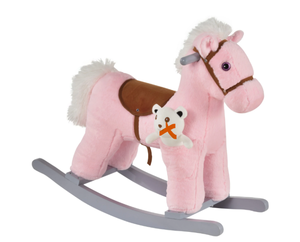 lot 206 image: Qaba Kids Plush Ride-On Rocking Horse, Children Chair with Soft Plush Toy & Fun Realistic Sounds, Pink (Missing Bear Toy)