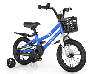 lot 212 image: Costway 14 Kids Bike with Removable Training Wheels & Basket for 3-5 Years Old Blue