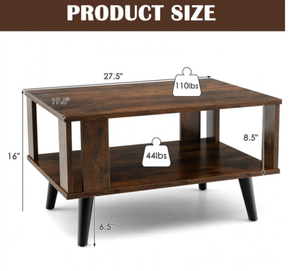 lot 217 image: Costway Compact Retro Mid-Century Coffee Table with Storage Open Shelf