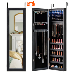 lot 218 image: Costway Wall or Door Mounted Jewelry Cabinet with Full-Length Mirror and LED Lights