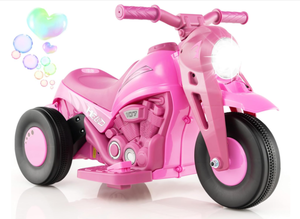 lot 219 image: Costzon Kids Motorcycle, 6V Battery Powered Ride on Motorcycle with Bubble Maker, Music, LED Headlight, Forward & Backward, 3 Wheels Electric Motorcycle for Kids, Gift for Boys & Girls (Pink)