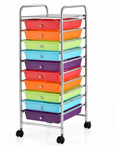 lot 270 image: Costway 10 Drawer Rolling Storage Cart Organizer - 13 x 15 x 34(W x D x H)