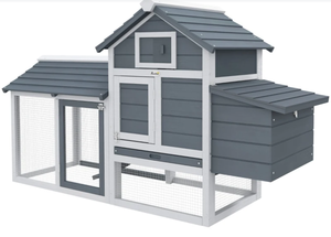 lot 282 image: PawHut 59 Small Wooden Chicken Coop Hen House Poultry Cage for Outdoor Backyard with 2 Doors, Nesting Box and Removable Tray, White (Used, Minior Transit Damage. Missing Hardware)