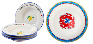 lot 299 image: LOT OF 2 Lidia Bastianich 4-pack Pasta Bowls with Signature Phrase & Large Bowl