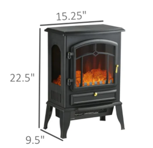 lot 251 image: HOMCOM Electric Fireplace Heater Freestanding Fireplace Stove with 3-Side Realistic Flame Overheat Protection 750W1500W, Black