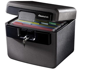 lot 326 image: SentrySafe Black Fireproof and Waterproof Safe, File Folder and Document Box with Key Lock, Ex. 14.3 x 15.5 x 13.5 inches, HD4100