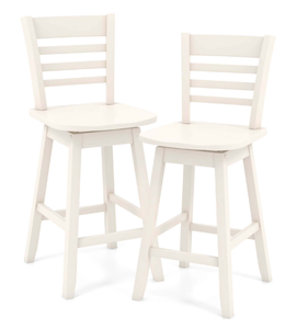 lot 383 image: Costway 2 PCS Bar Chairs Bar Stools with Hollow Backrest White
