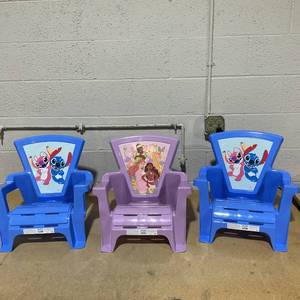 lot 339 image: LOT OF 3 Adirondack-Style Chairs Lilo & Stitch Characters & Disney Princess Characters
