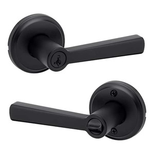 lot 81 image: Kwikset Trafford Matte Black Reversible Round Straight Keyed Entry Door Handle featuring SmartKey Technology