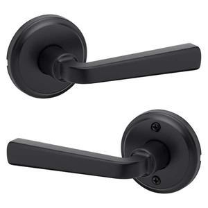 lot 84 image: Kwikset Trafford Matte Black Reversible Round Straight HallCloset Door Handle