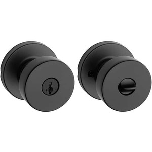lot 85 image: Kwikset Pismo Round Matte Black Exterior Entry Door Knob Featuring SmartKey Security with Microban Antimicrobial Technology