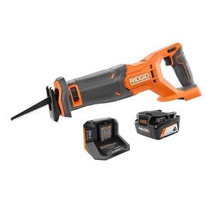 lot 90 image: RIDGID 18V Cordless Reciprocating Saw Kit with 4.0 Ah Battery and Charger
