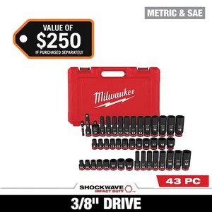lot 117 image: Milwaukee SHOCKWAVE 38 in. Drive SAE and Metric 6 Point Impact Socket Set (43-Piece)