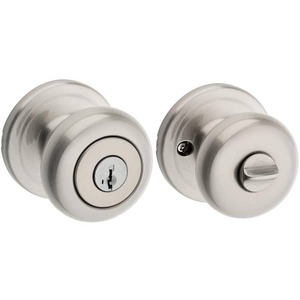 lot 140 image: Kwikset Juno Satin Nickel Entry Door Knob Featuring SmartKey Security with Microban Antimicrobial Technology