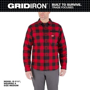 lot 141 image: Milwaukee Mens Red X-Large GRIDIRON Flannel Shirt w T-shirt - XL