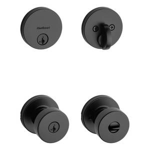 lot 170 image: Kwikset 991 Pismo Keyed Entry Knob and Single Cylinder Deadbolt Combo Pack Featuring SmartKey in Matte Black
