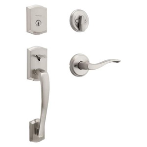 lot 171 image: Kwikset Prescott Single Cylinder Door Handleset wSedona Handle featuring SmartKey Security in Satin Nickel