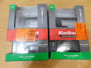 lot 145 image: (2) Kwikset Singapore Square Matte Black HallCloset Door Handle with Microban