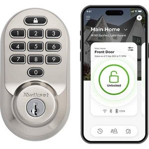 lot 9 image: Kwikset HALO Satin Nickel Keypad WiFi Electronic Single-Cylinder Smart Lock Deadbolt featuring SmartKey Security