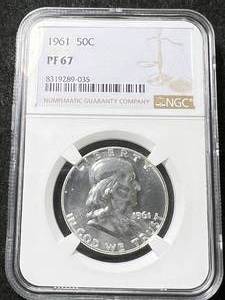lot 29 image: 1961 US PROOF FRANKLIN HALF DOLLAR NGC PF67