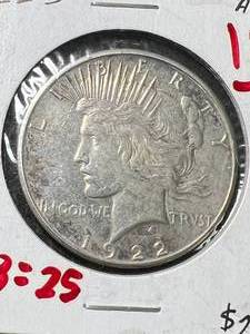 lot 52 image: 1922-S US PEACE SILVER DOLLAR