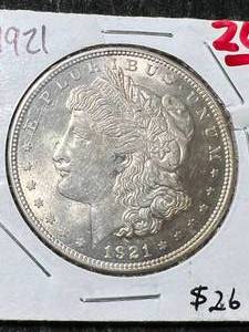 lot 62 image: 1921 US MORGAN SILVER DOLLAR UNC