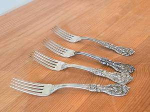 lot 1105 image: Lot of (4) 7 12 244-grams (total) Sterling Silver Dinner Forks - Francis I by Reed & Barton