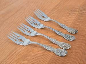 lot 1108 image: Lot of (4) 6-18 149-grams (total) Sterling Silver Salad Forks - Francis I by Reed & Barton