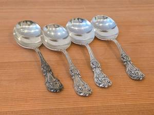 lot 1123 image: Lot of (4) 5-78 167-grams (total) Sterling Silver Cream Soup Spoons - Francis I by Reed & Barton
