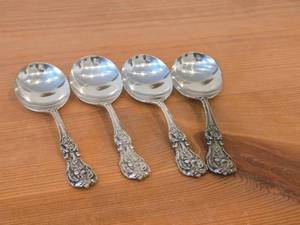 lot 1124 image: Lot of (4) 5-78 167-grams (total) Sterling Silver Cream Soup Spoons - Francis I by Reed & Barton