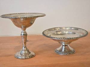 lot 1158 image: Lot of (2) 396-grams (total) Sterling Silver Weighted Reinforced Footed Dish Bowl by Rogers