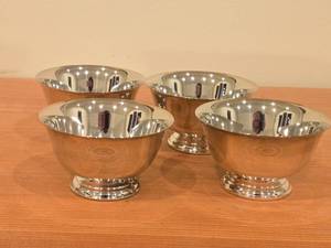 lot 1170 image: Lot of (4) 301-grams (total) Silverplated Bowls  Paul Revere style  2 x 3 34
