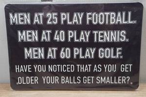 lot 170 image: Novelty Metal Sign - Balls Get Smaller