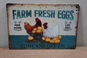 lot 175 image: Novelty Metal Sign - Farm Fresh Eggs