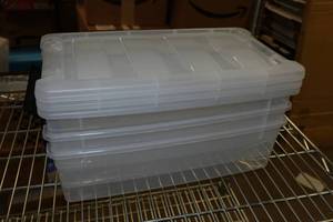 lot 48 image: 3 Clear Storage Bins - 8x14x4