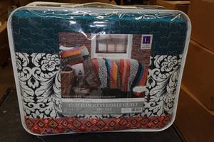 lot 71 image: Lush Dcor 3-Piece Boho Striped Cotton Reversible Quilt - FullQueen