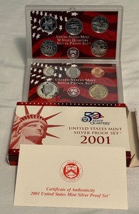 lot 74 image: 2001 Silver Proof Set - original package with COA