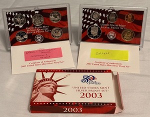 lot 75 image: 2003 Silver Proof Set  - original package with COA
