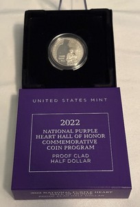 2022 National Purple Heart Hall of Honor Proof Clad Half Dollar - original package with COA