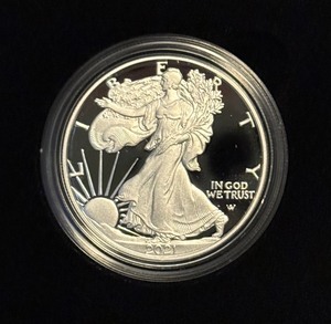 lot 13 image: 2021 W-American Eagle One Ounce Proof Silver Bullion Coin Dollar - original package with COA