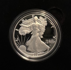 lot 14 image: 2021 W-American Eagle One Ounce Proof Silver Bullion Coin Dollar - original package with COA